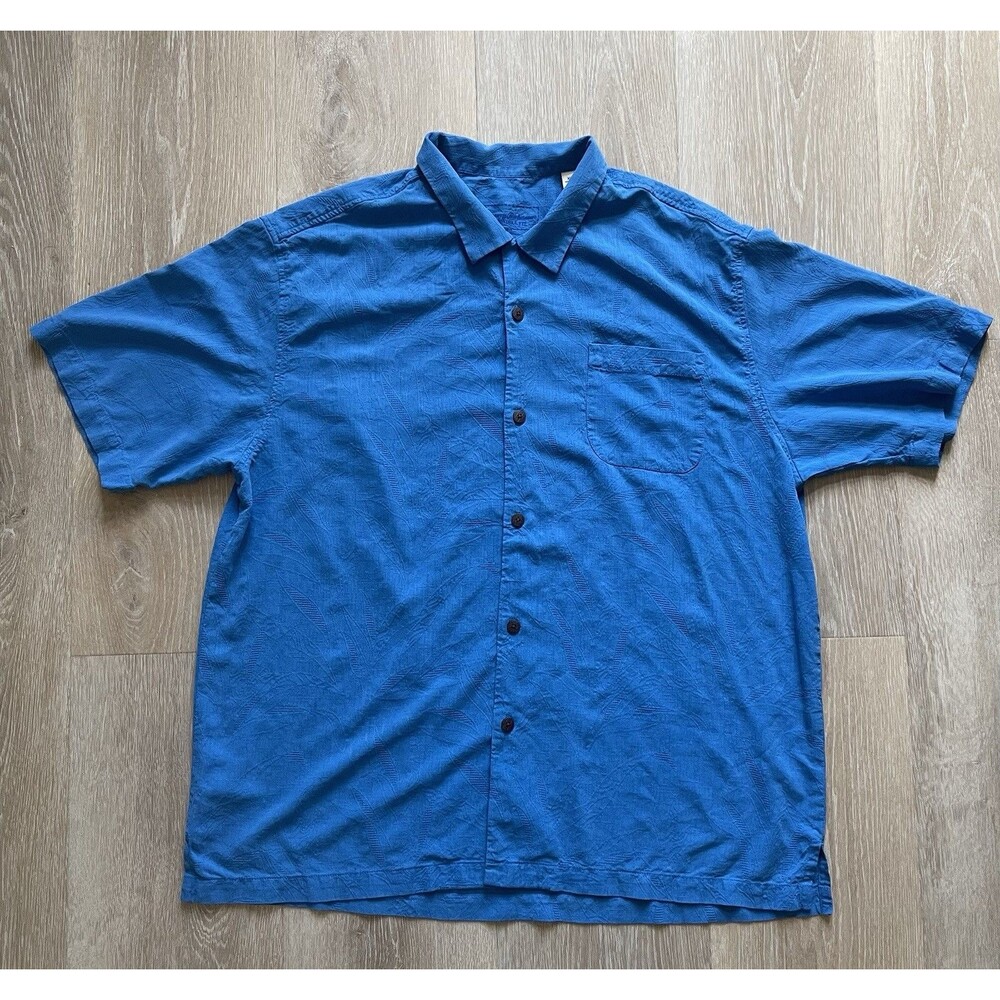Tommy Bahama Turquoise Blue Short-Sleeve Button-Front Shirt 100% Silk Men's L